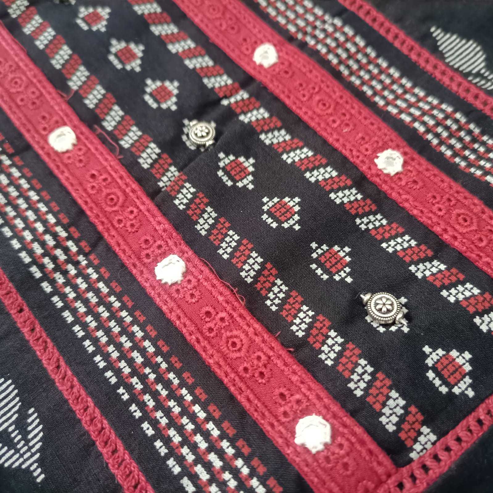 BLACK -HANDLOOM COTTON - 3 PC SUIT SET - TOP,BOTTOM & DUPATTA