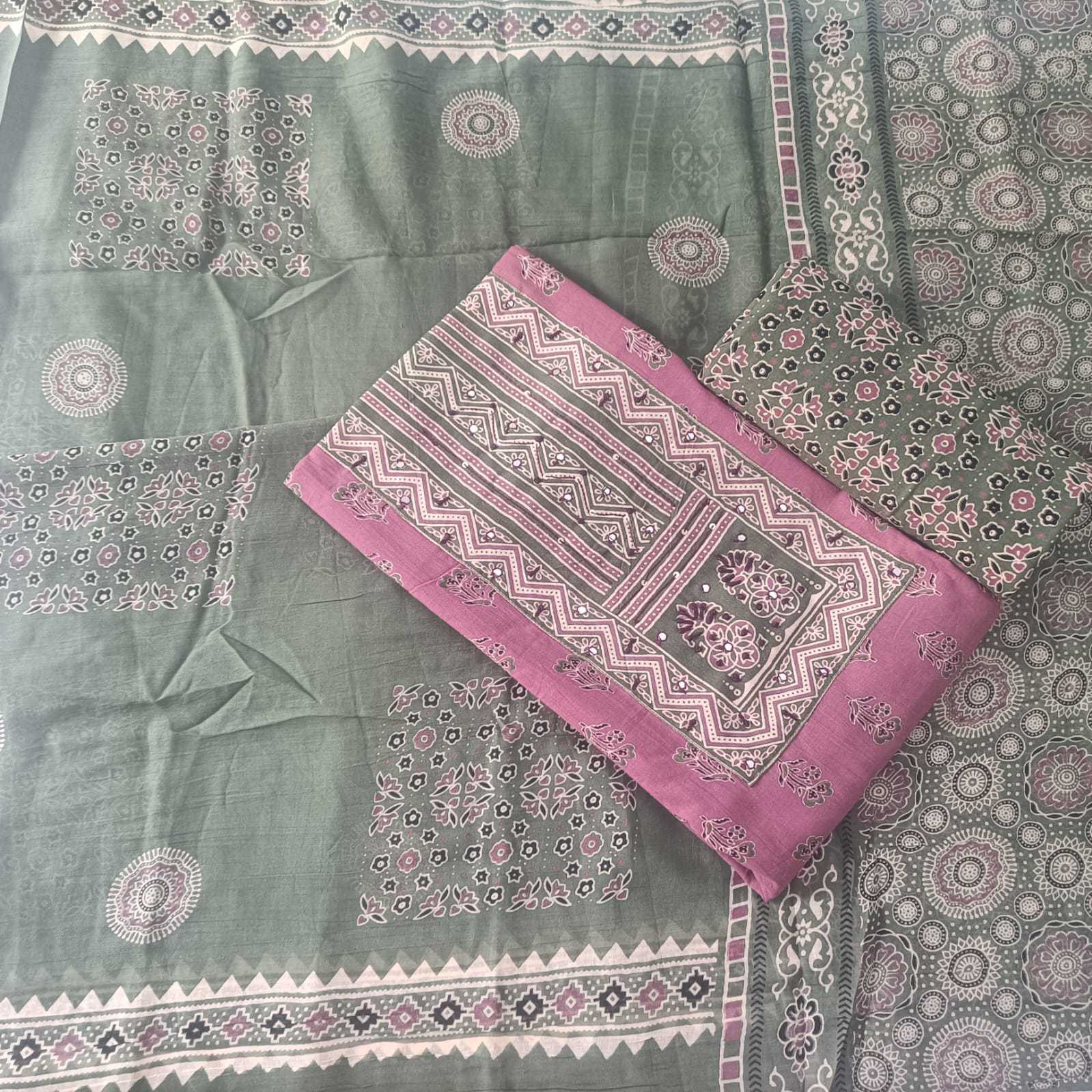 ONION PINK & GREEN - AJRAKH COTTON - 3 PC SUIT SET - TOP,BOTTOM & DUPATTA