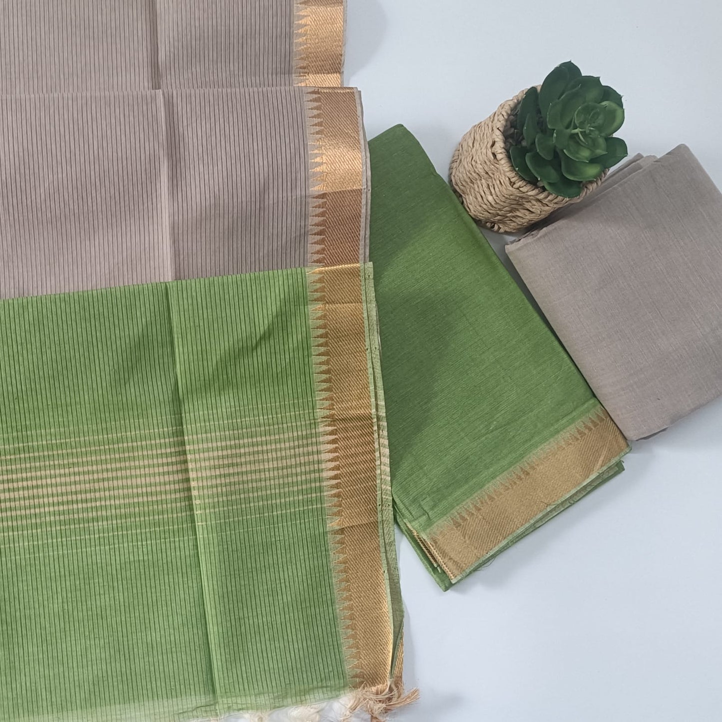 GREEN & GREY - PURE MANGALAGIRI COTTON SUIT SET