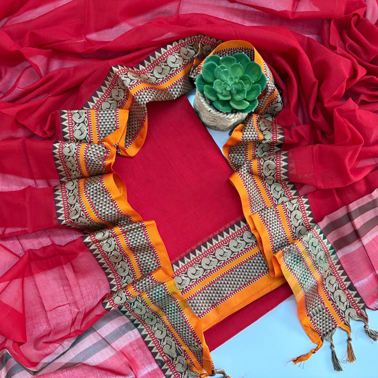 RED - NARAYANPET COTTON SUIT SET