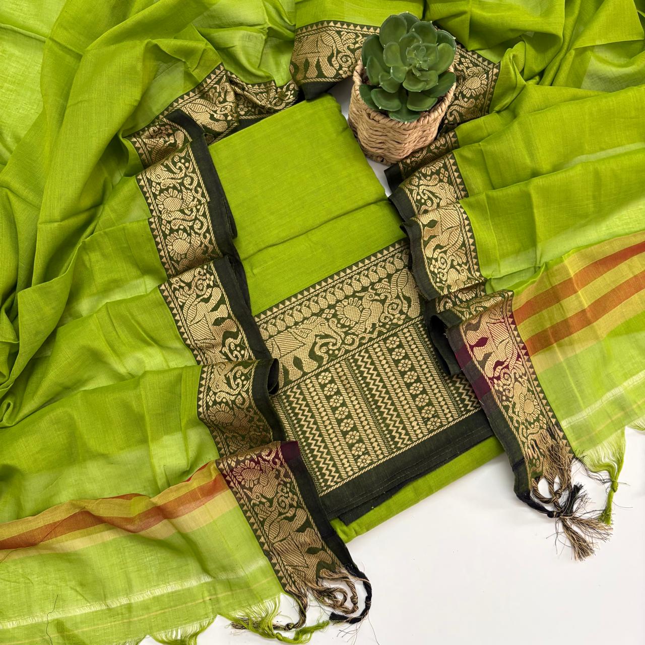 SAP GREEN - NARAYANPET COTTON SUIT SET