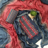 NAVY BLUE - HANDLOOM COTTON - 3 PC SUIT SET - TOP,BOTTOM & DUPATTA