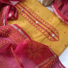 YELLOW & MAROON - HANDLOOM COTTON - 3 PC SUIT SET - TOP,BOTTOM & DUPATTA