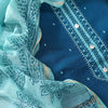 BLUE & LIGHT BLUE - HANDLOOM COTTON - 3 PC SUIT SET - TOP,BOTTOM & DUPATTA