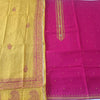 PINK & YELLOW - HANDLOOM COTTON - 3 PC SUIT SET - TOP,BOTTOM & DUPATTA