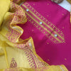 PINK & YELLOW - HANDLOOM COTTON - 3 PC SUIT SET - TOP,BOTTOM & DUPATTA