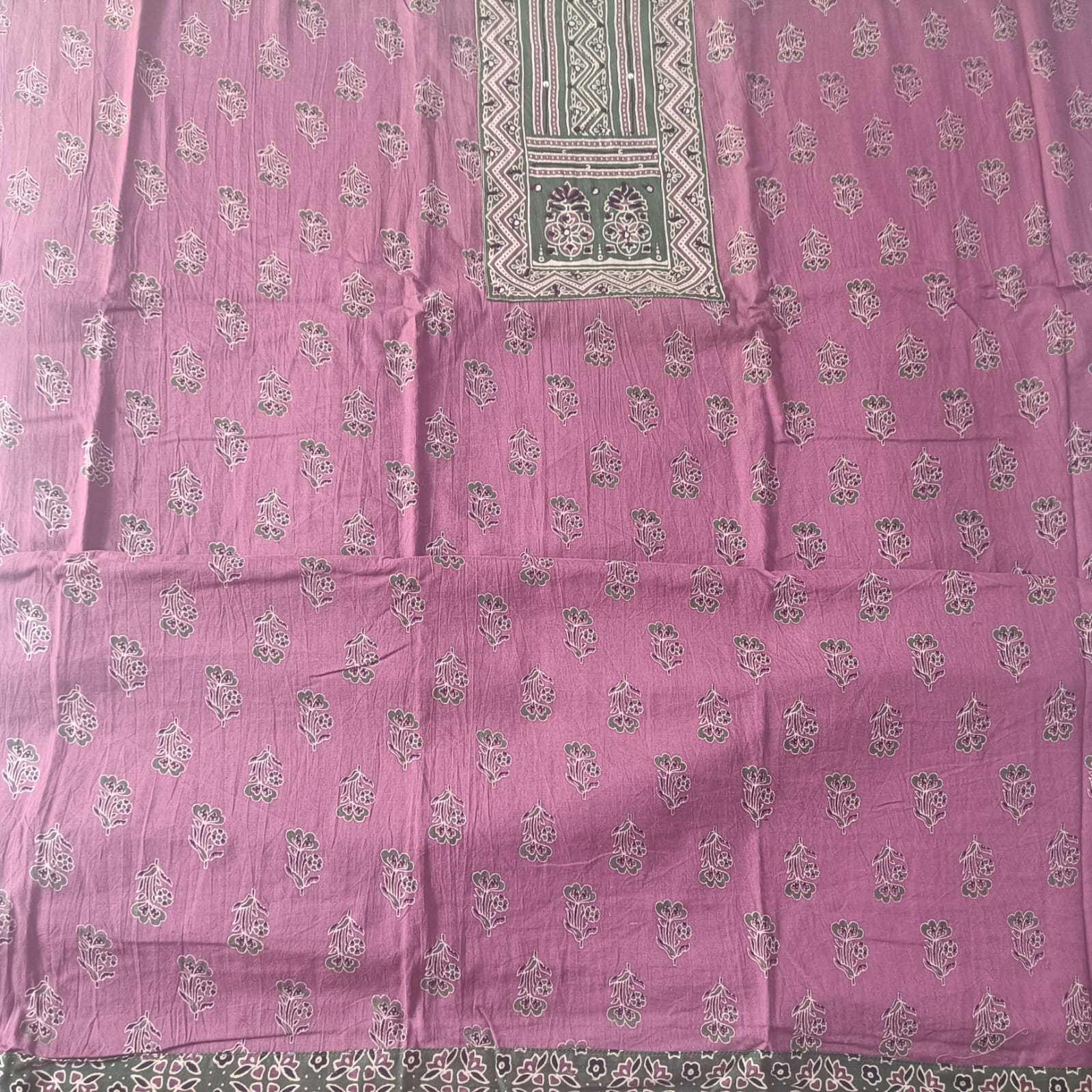 ONION PINK & GREEN - AJRAKH COTTON - 3 PC SUIT SET - TOP,BOTTOM & DUPATTA