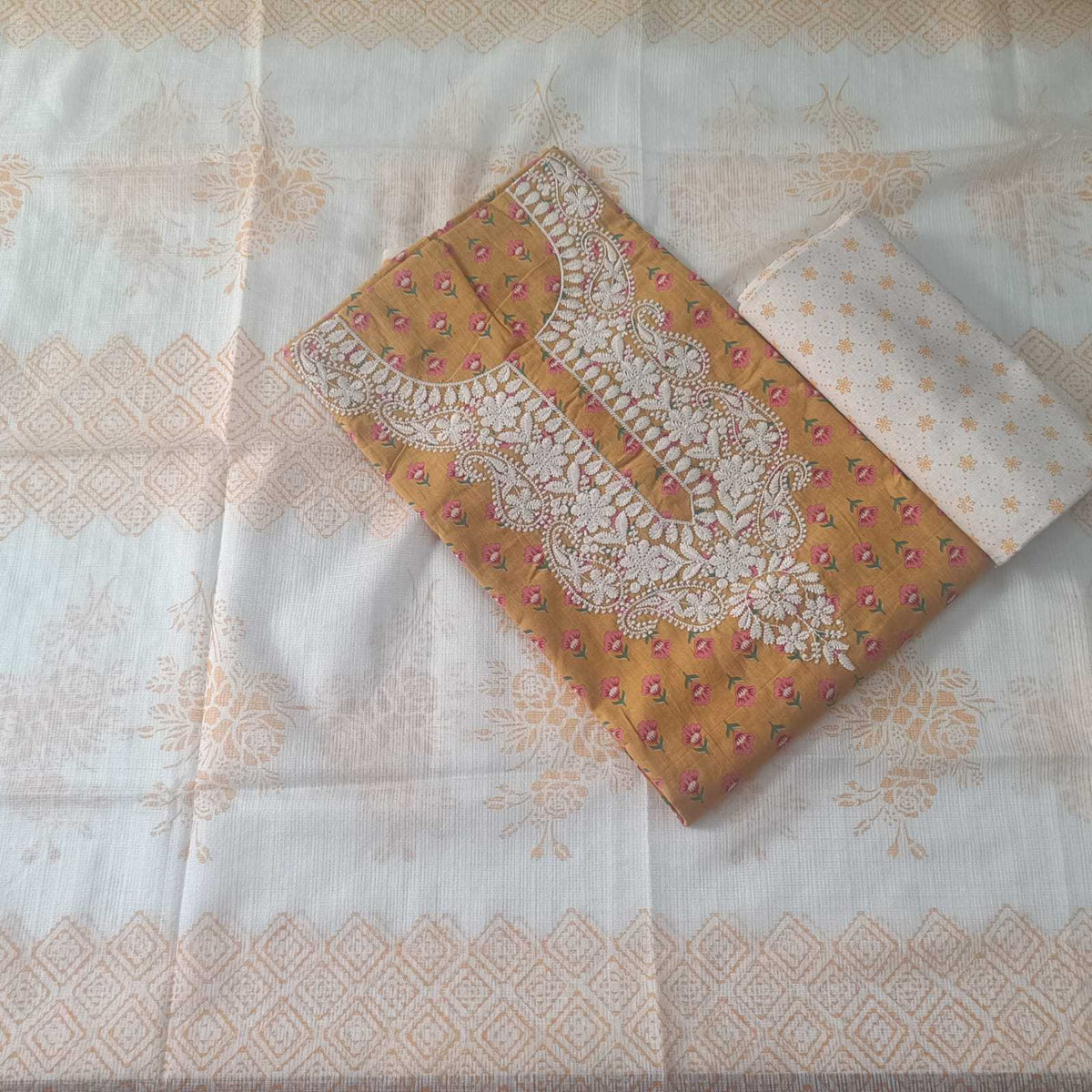 MUSTARD YELLOW - JAIPUR COTTON - 3 PC SUIT SET - TOP,BOTTOM & DUPATTA