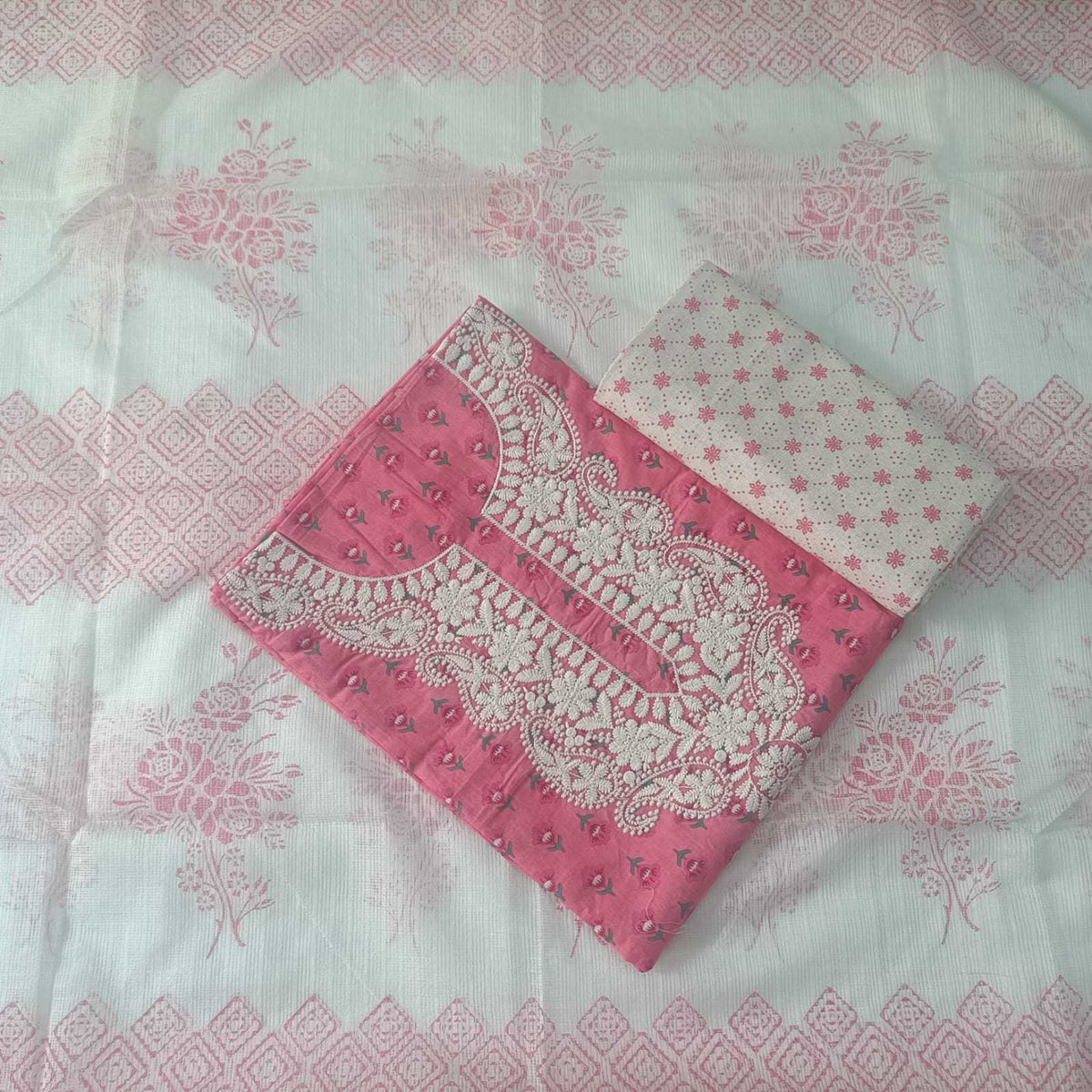 PINK - JAIPUR COTTON - 3 PC SUIT SET - TOP,BOTTOM & DUPATTA