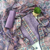 PURPLE CHANDERI PRINTED & EMBROIDERED SUIT WITH KANTHA WORK CHANDERI DUPATTA