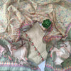GREEN CHANDERI PRINTED & EMBROIDERED SUIT WITH KANTHA CHANDERI DUPATTA