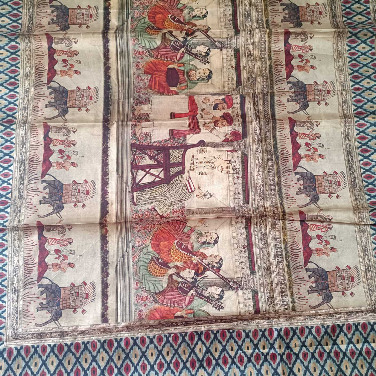 IVORY BIEGE CHANDERI PRINTED & EMBROIDERED SUIT WITH PRINTED SILK DUPATTA