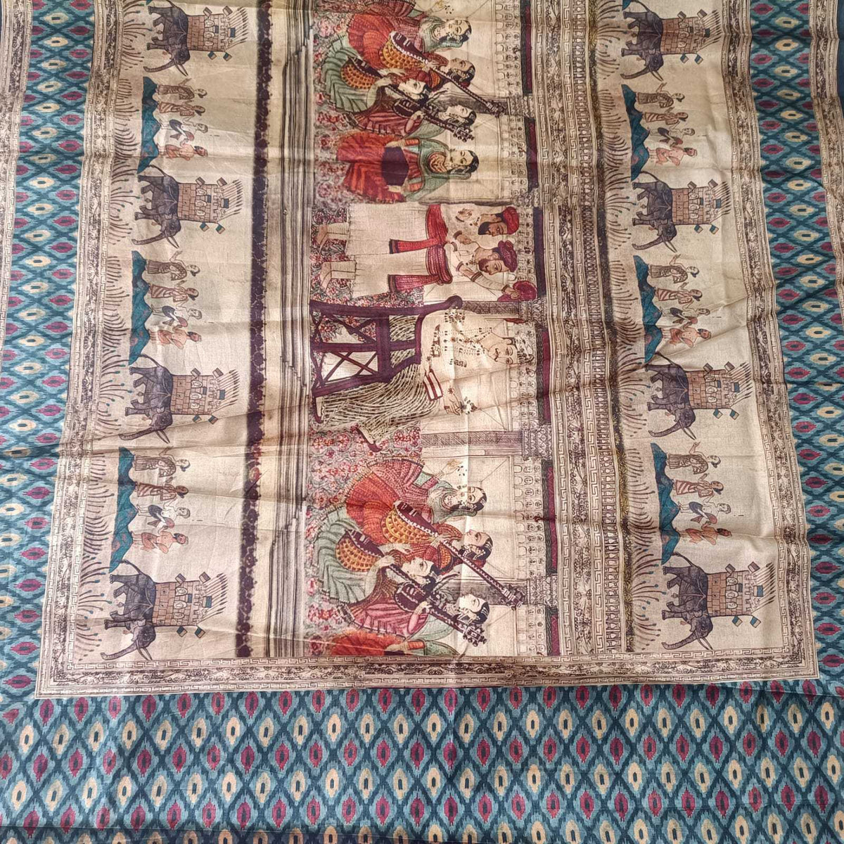 IVORY BIEGE CHANDERI PRINTED & EMBROIDERED SUIT WITH PRINTED SILK DUPATTA