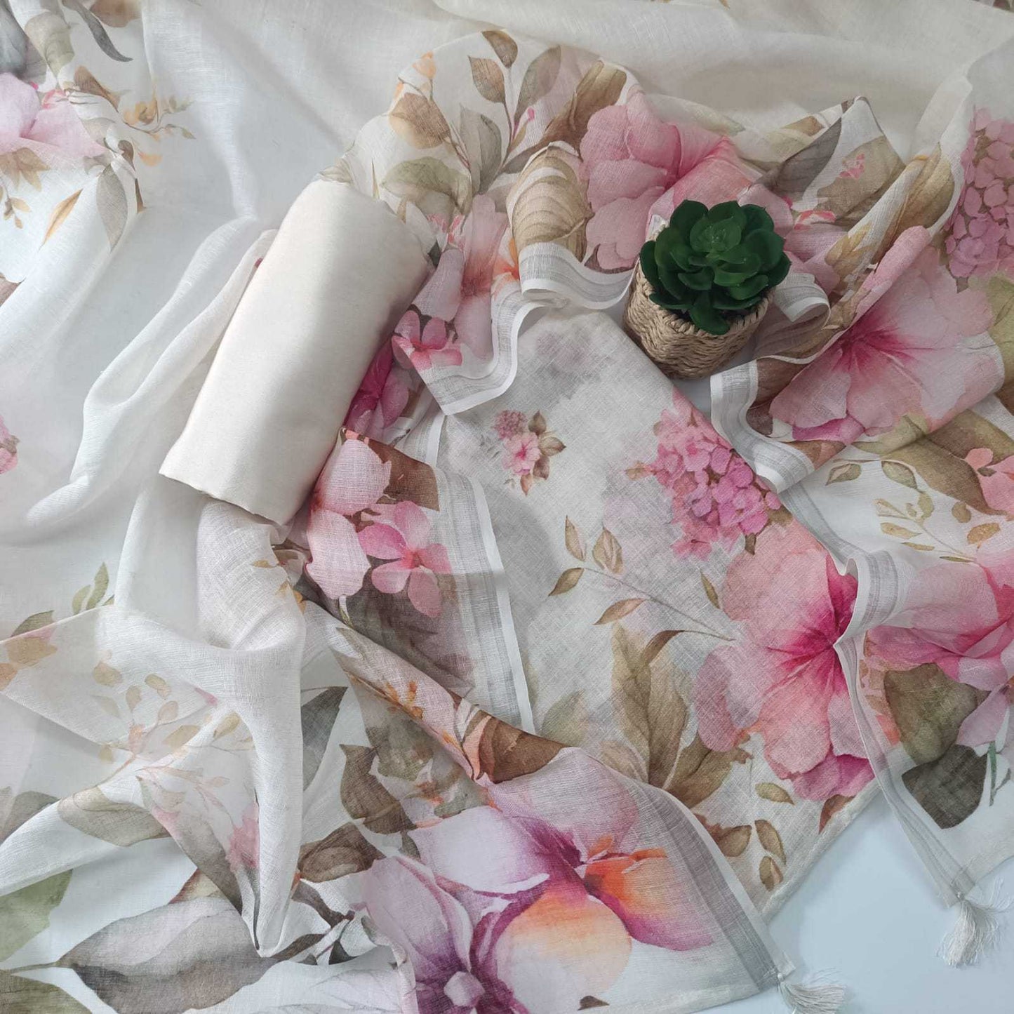 OFFWHITE - PREMIUM LINEN PRINTED SUIT SET