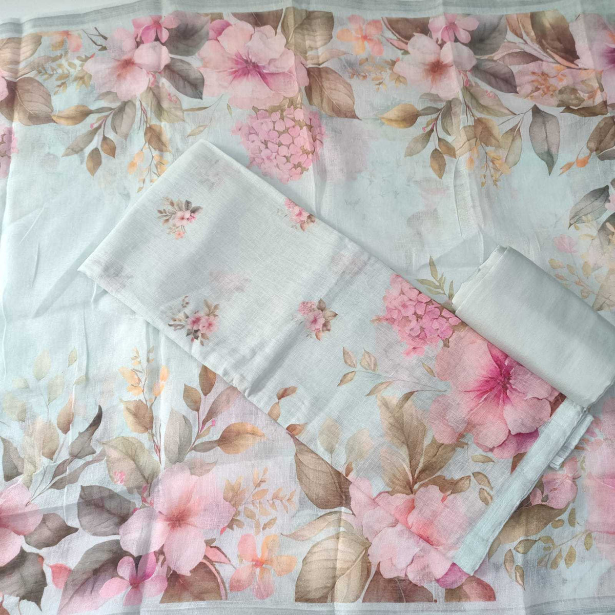 PASTEL BLUE - PREMIUM LINEN PRINTED SUIT SET