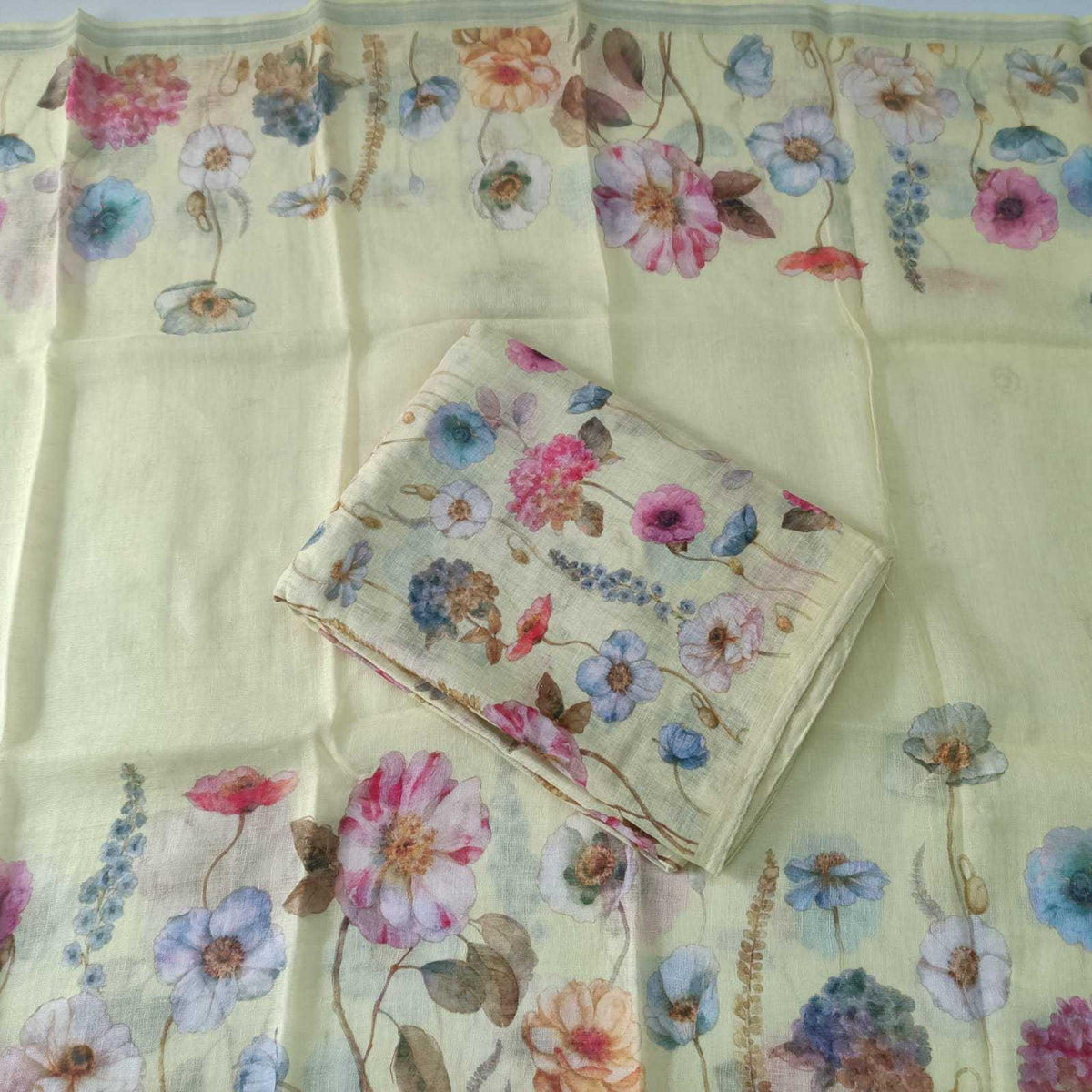 PASTEL YELLOW - PREMIUM LINEN PRINTED SUIT SET