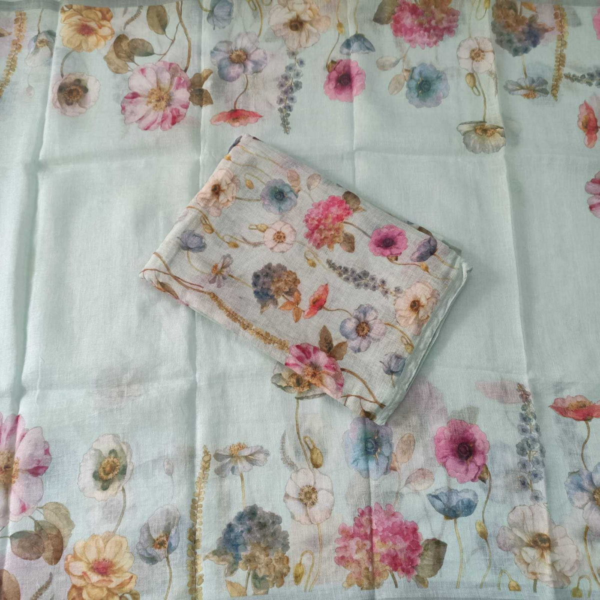 PASTEL BLUE - PREMIUM LINEN PRINTED SUIT SET