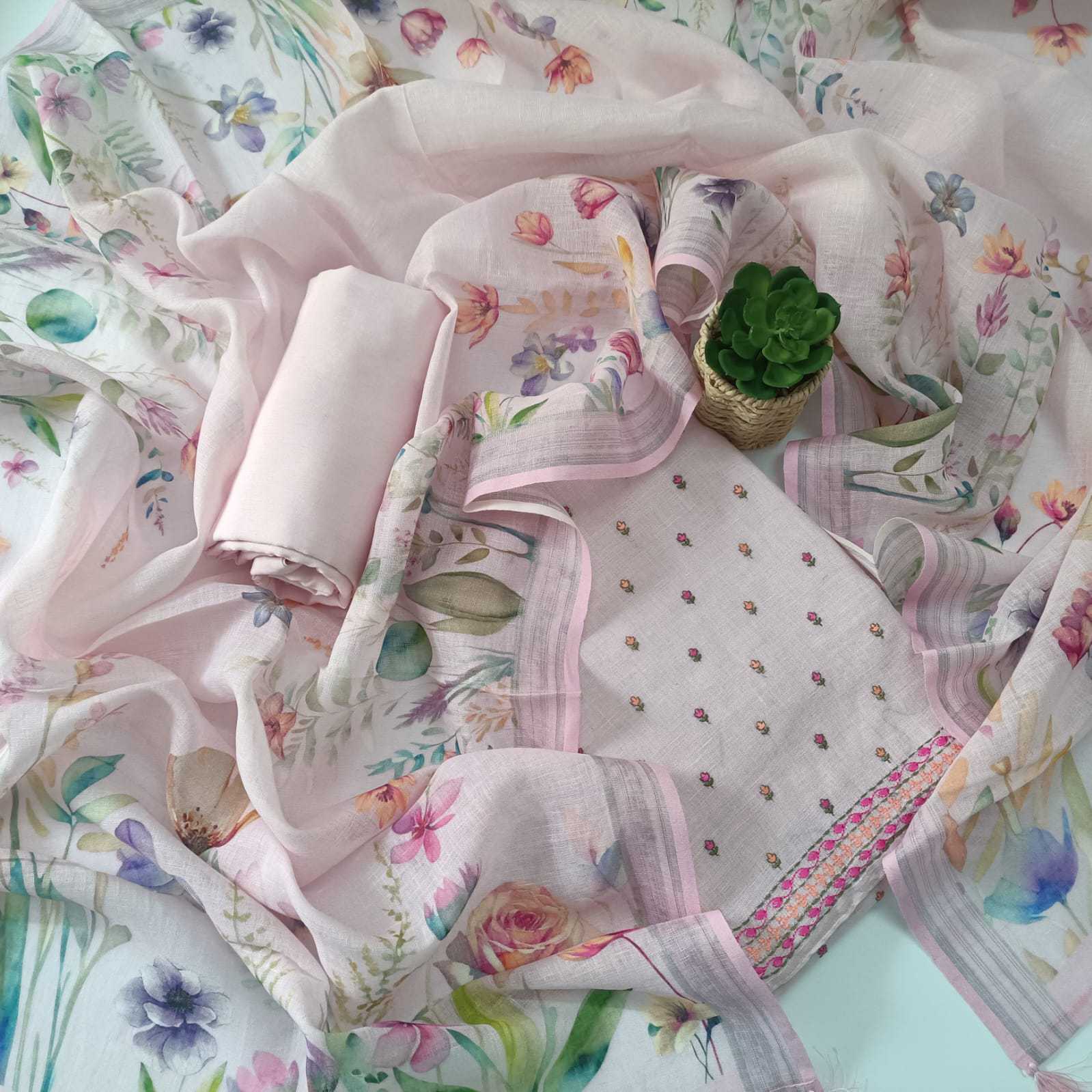 BABY PINK - PREMIUM LINEN EMBROIDERED SUIT SET