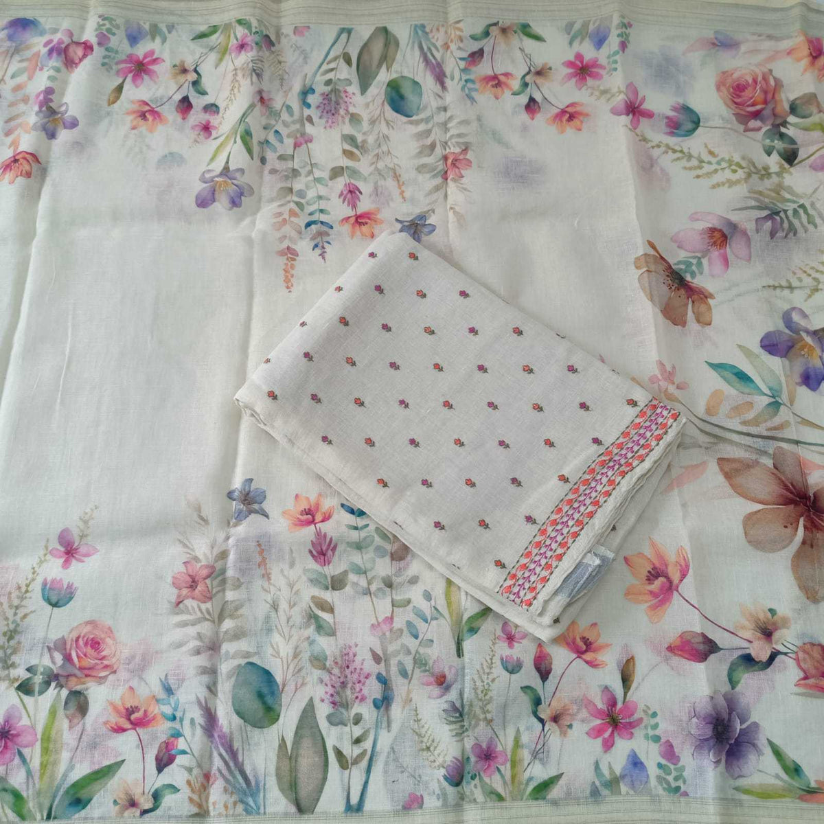 CREAM - PREMIUM LINEN EMBROIDERED SUIT SET