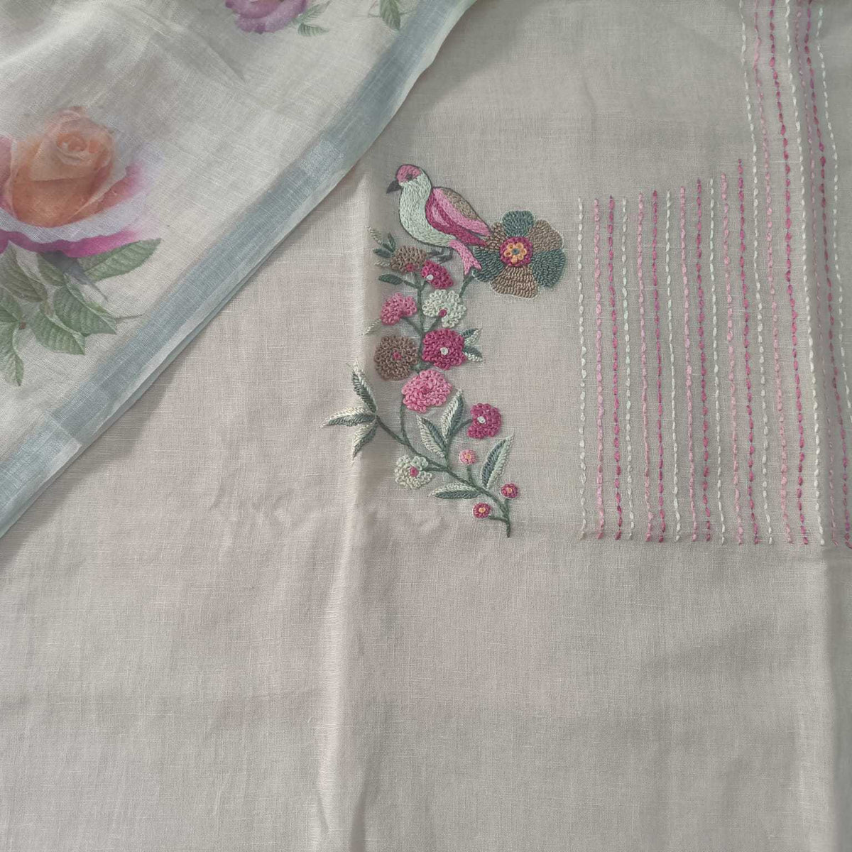 BIEGE CREAM - PREMIUM LINEN EMBROIDERED SUIT SET