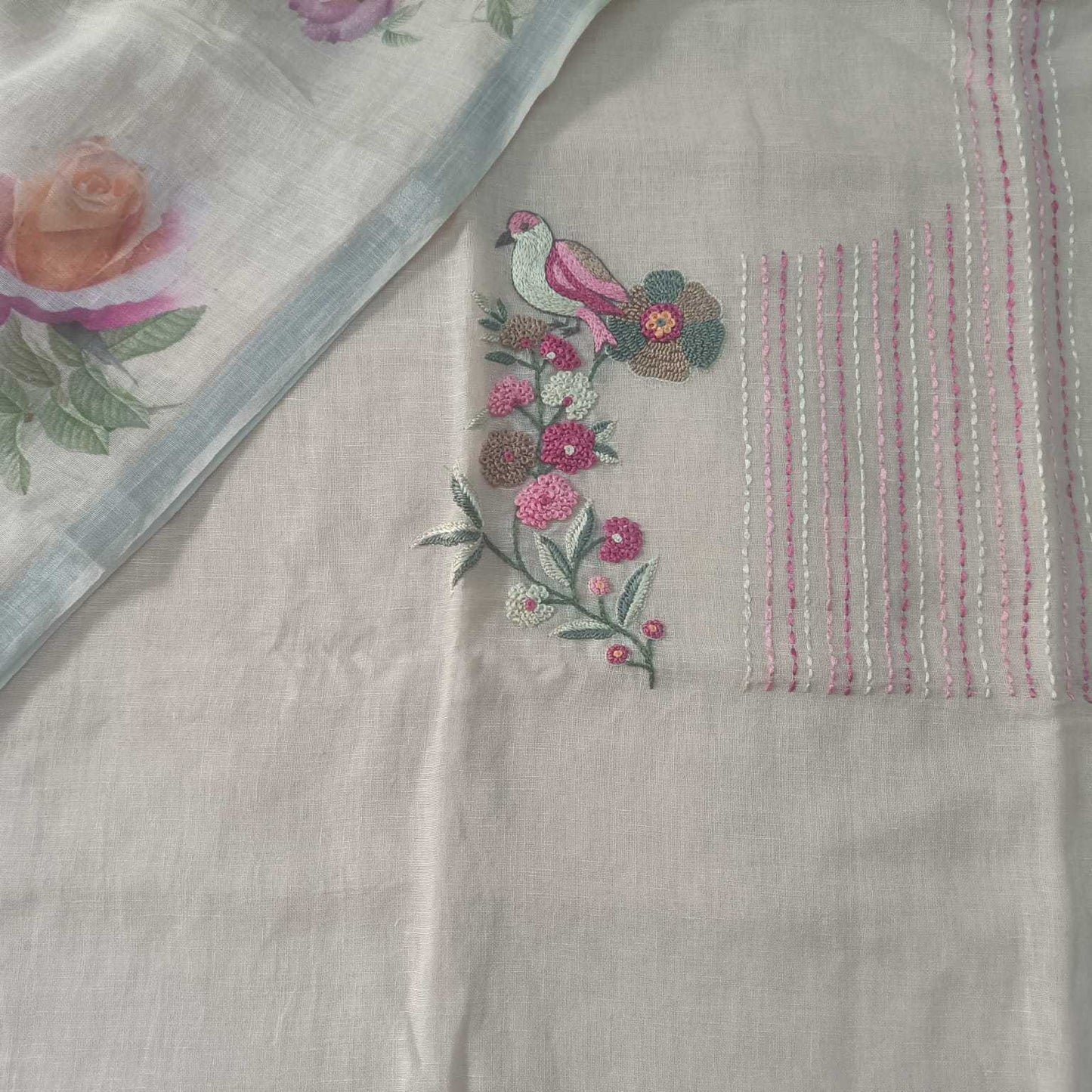 BIEGE CREAM - PREMIUM LINEN EMBROIDERED SUIT SET