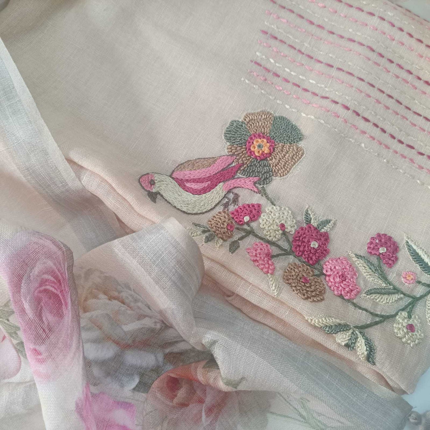 BIEGE CREAM - PREMIUM LINEN EMBROIDERED SUIT SET