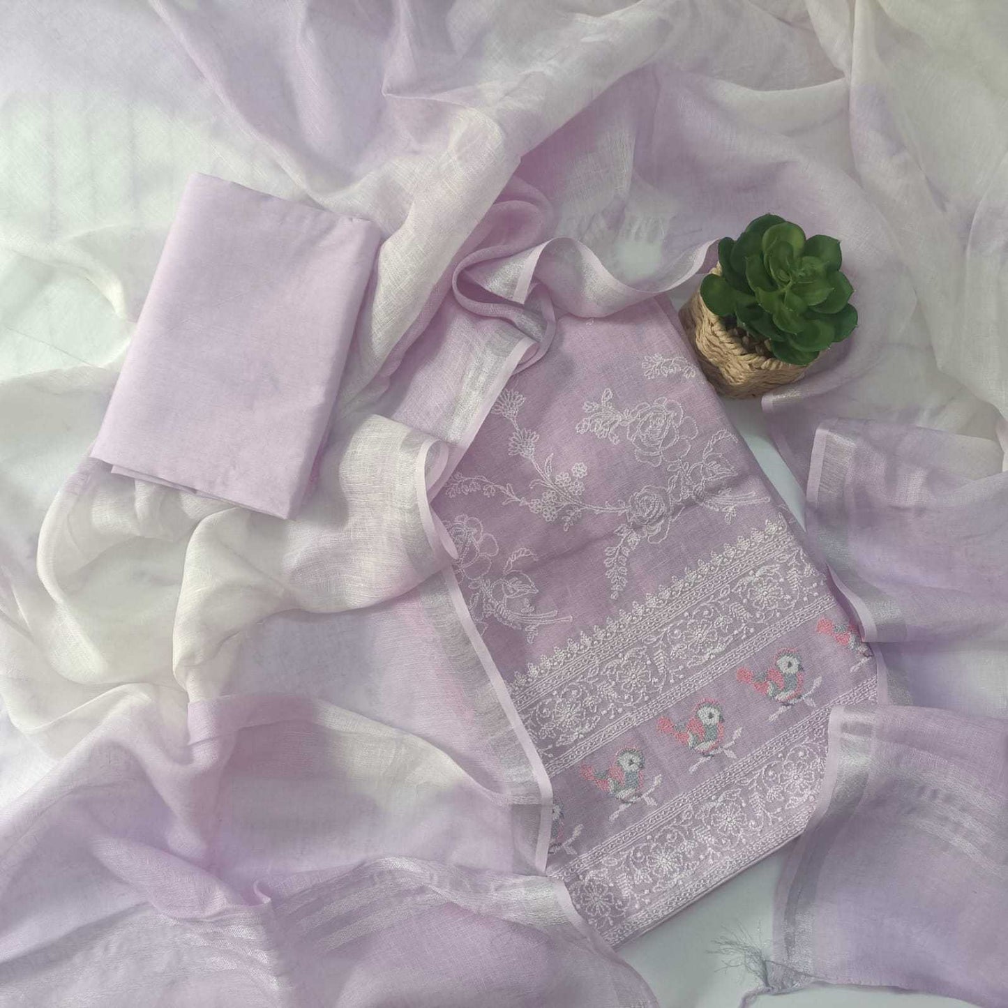 LAVENDER - PREMIUM LINEN EMBROIDERED SUIT SET