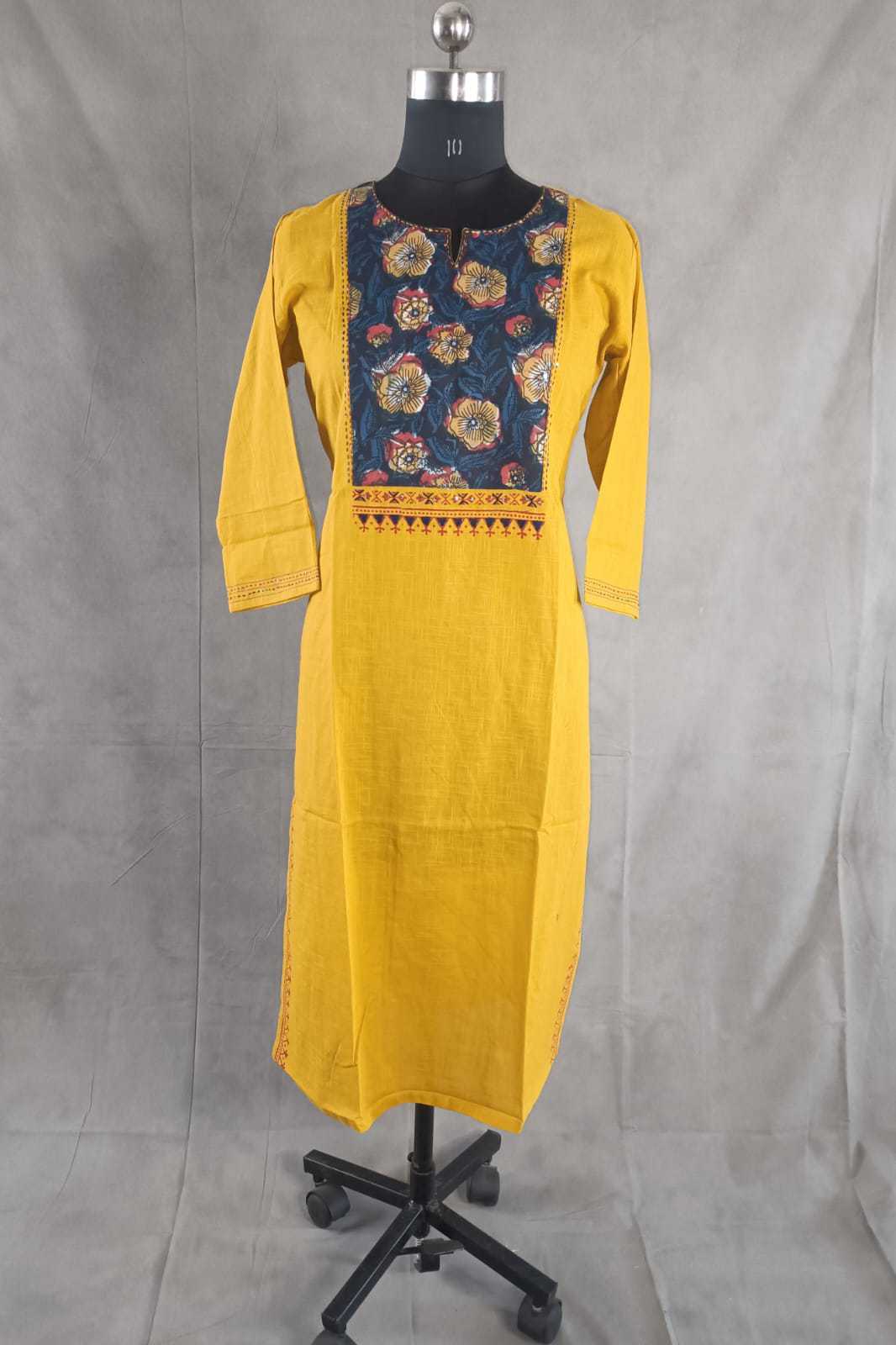 YELLOW - AJRAKH YOKE PATCHWORK HANDLOOM COTTON KURTHA