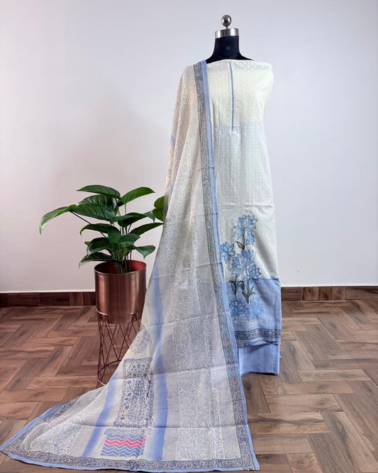 OFFWHITE & BLUE - COTTON SUIT SET