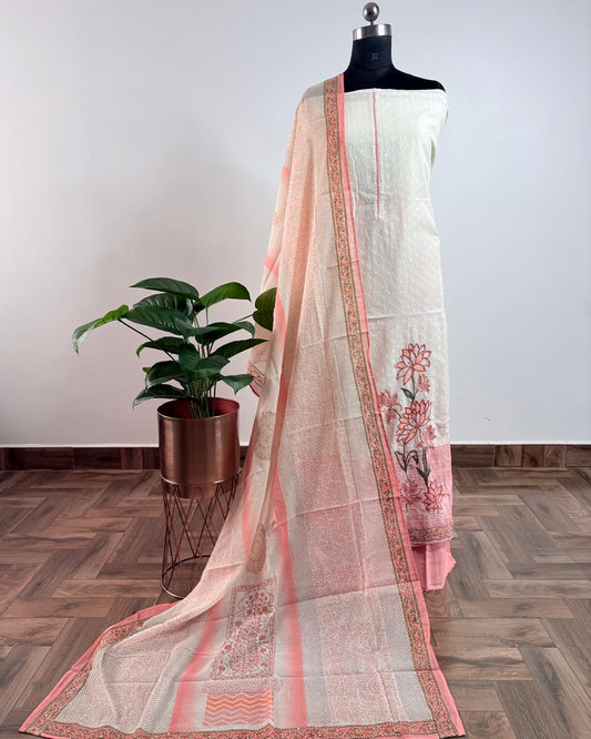 OFFWHITE & PEACH - COTTON SUIT SET