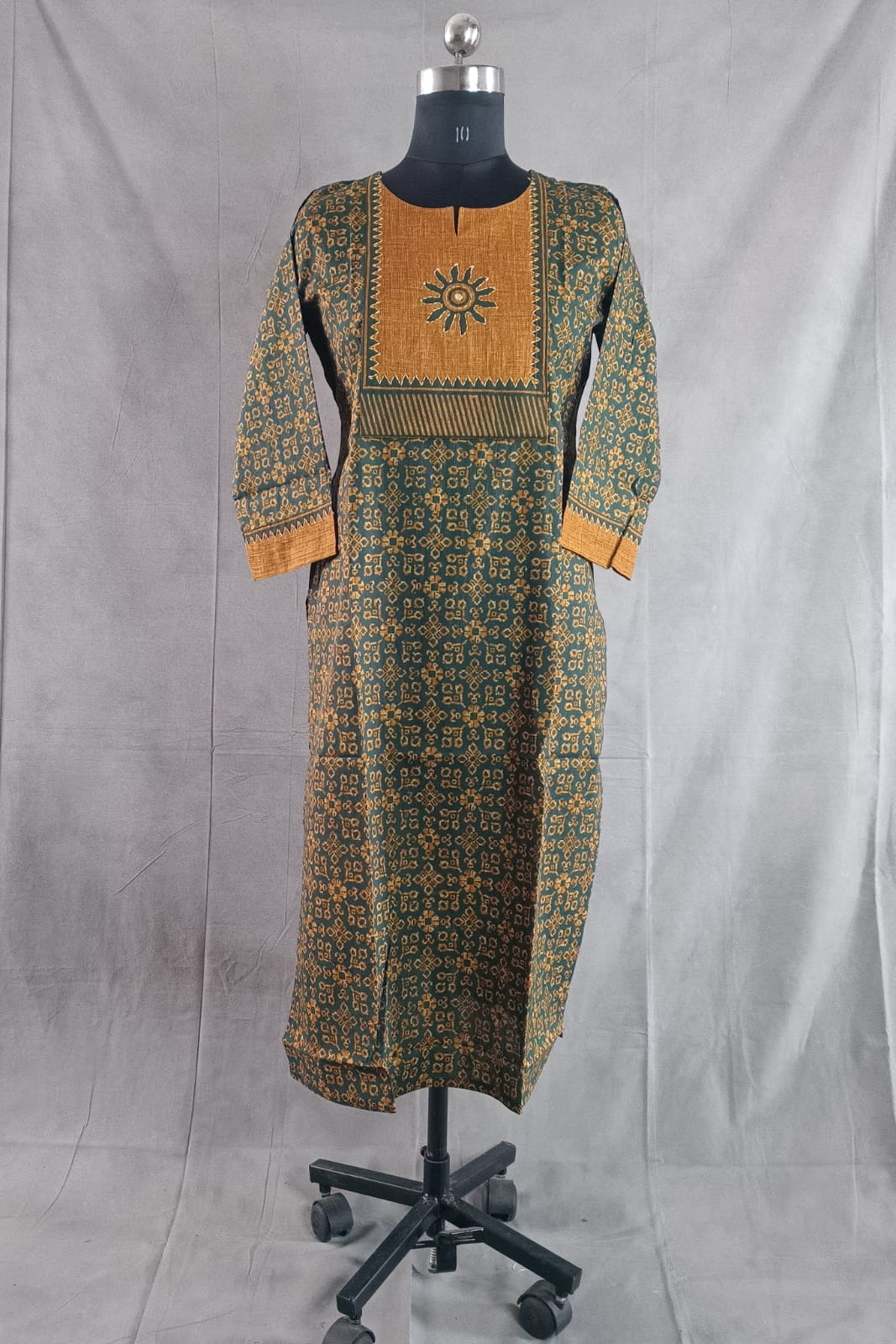 GREEN & MUSTARD - BLOCK PRINTED COTTON KURTHA