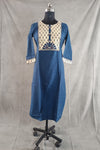 BLUE - BLOCK PRINTED COTTON MIRROK SEQUENCE WORK KURTHA