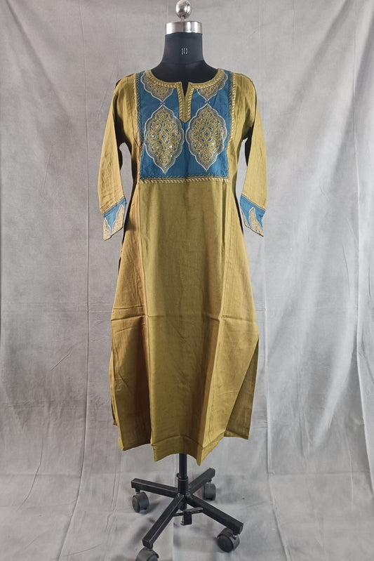 GREEN &BLUE - AJRAKH PATCH WORK HANDLOOM COTTON KURTHA