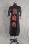 BLACK - AJRAKH PRINTED COTTON MIRROK WORK KURTHA