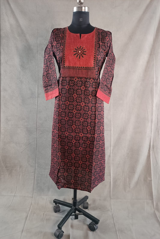 BLACK & PINK - BLOCK PRINTED COTTON KURTHA