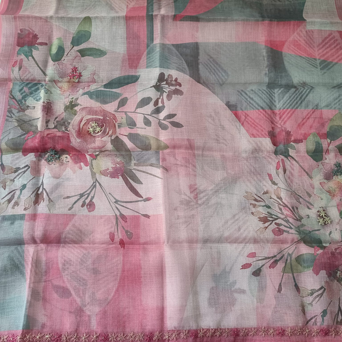 ROSE PINK - TISSUE LINEN  HANDWORKED SUIT SET