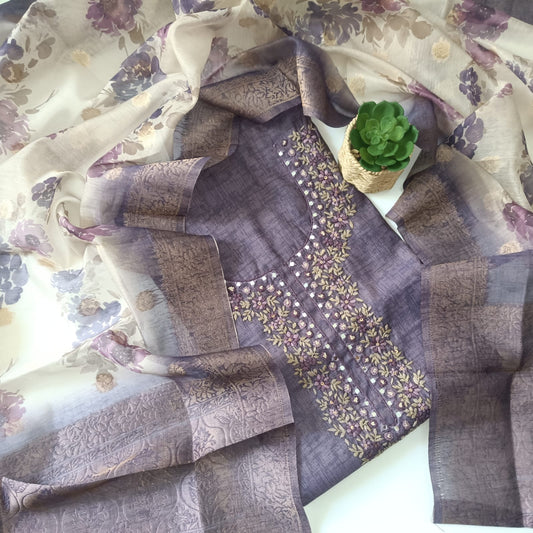 VIOLET - TISSUE LINEN  HANDWORKED SUIT SET