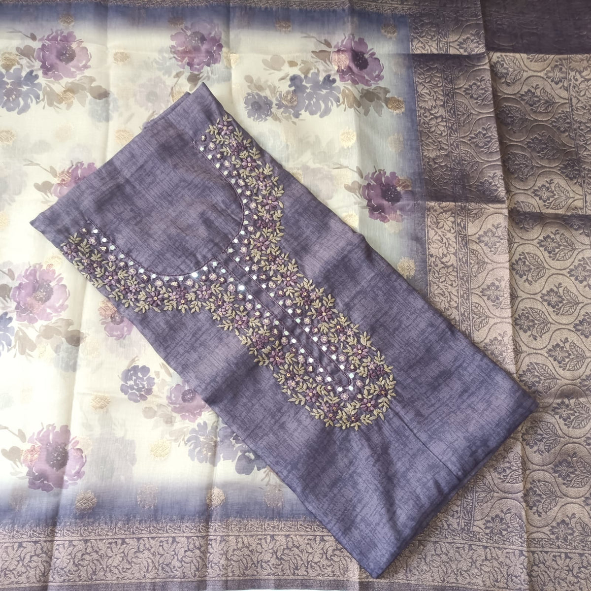 VIOLET - TISSUE LINEN  HANDWORKED SUIT SET