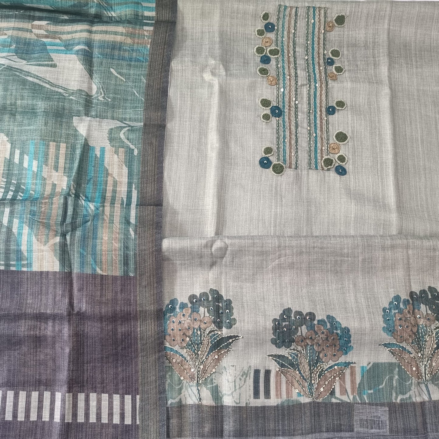 METALLIC GREEN - TISSUE LINEN  HANDWORKED SUIT SET