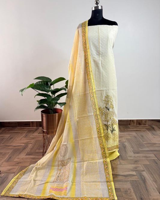 OFFWHITE & YELLOW - COTTON SUIT SET