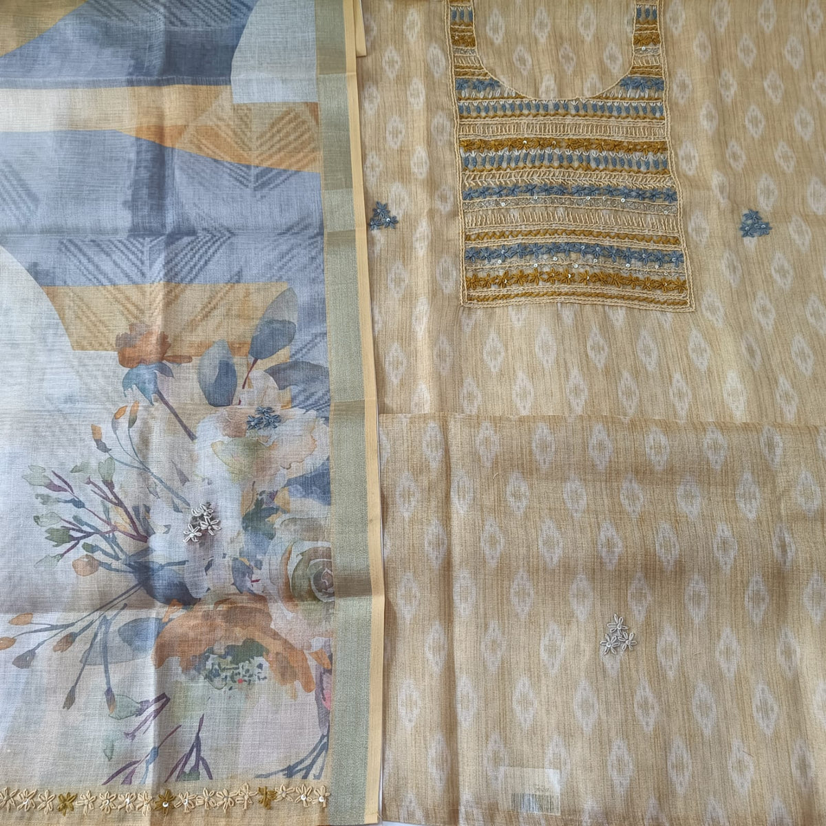 PASTEL YELLOW - TISSUE LINEN  HANDWORKED SUIT SET