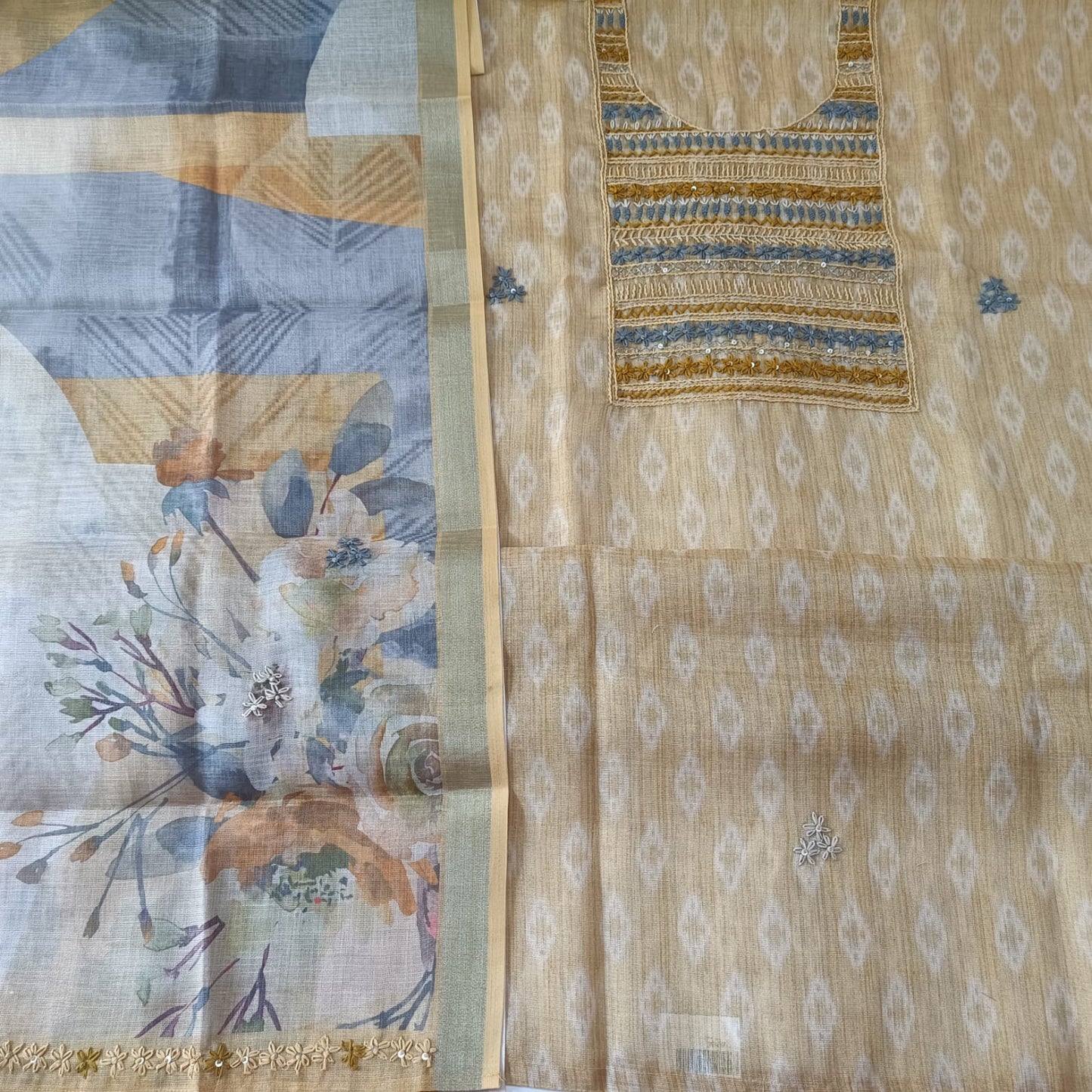 PASTEL YELLOW - TISSUE LINEN  HANDWORKED SUIT SET