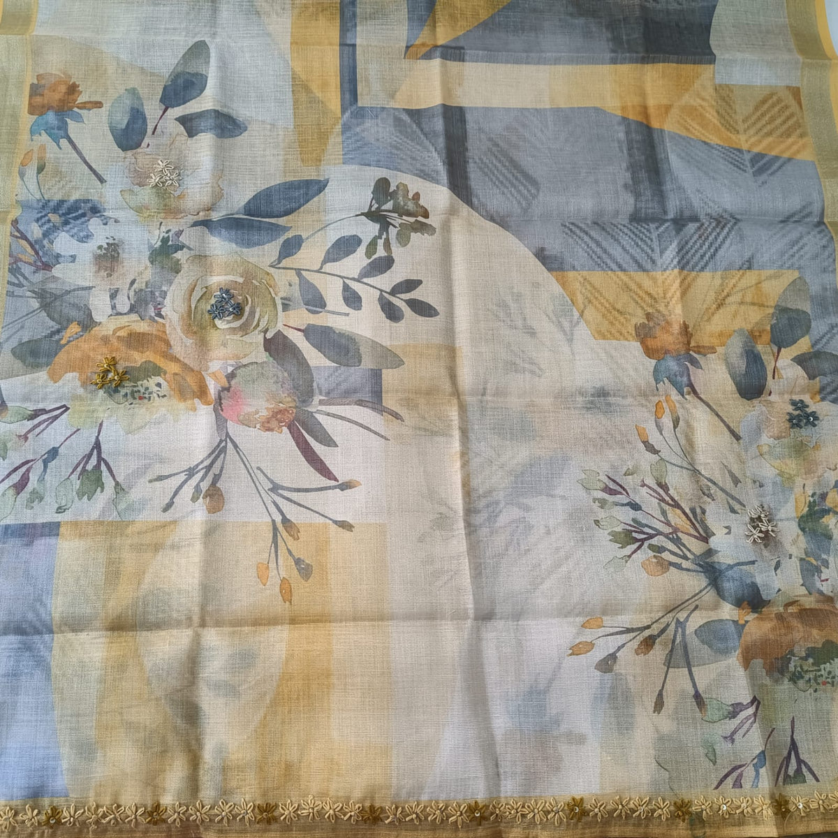 PASTEL YELLOW - TISSUE LINEN  HANDWORKED SUIT SET