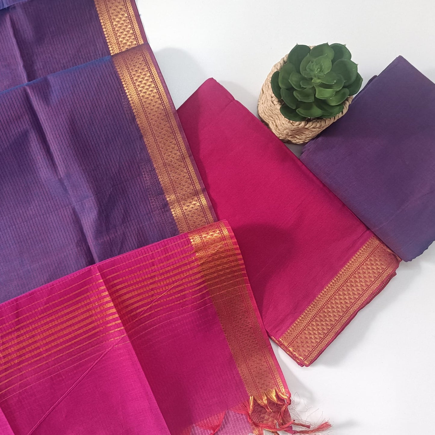 PINK & VIOLET - PURE MANGALAGIRI SUIT SET