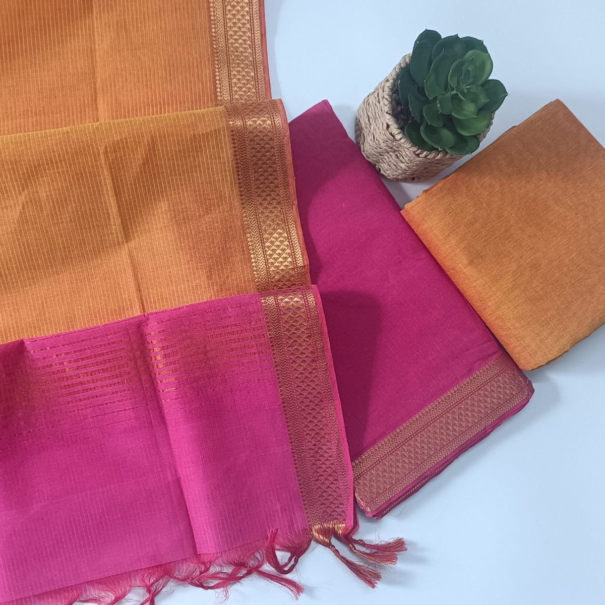 PINK & YELLOW - PURE MANGALAGIRI SUIT SET