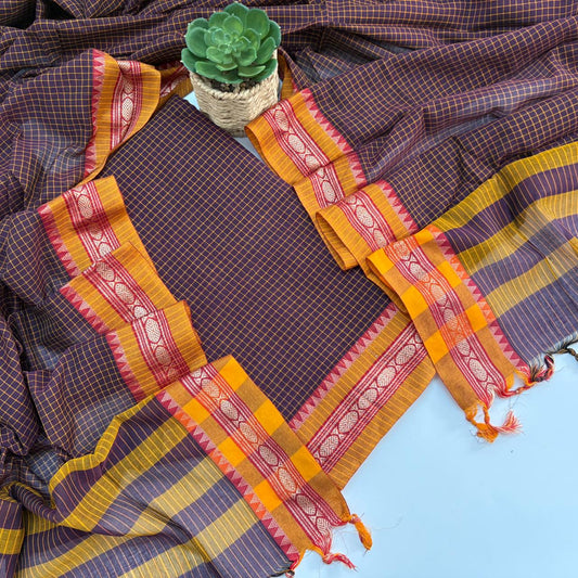 PAAKU BROWN - CHECKED NARAYANPET COTTON SUIT SET