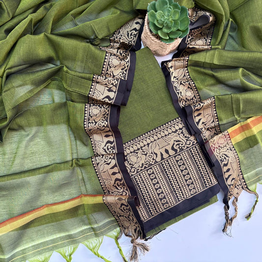 OLIVE GREEN - NARAYANPET COTTON SUIT SET
