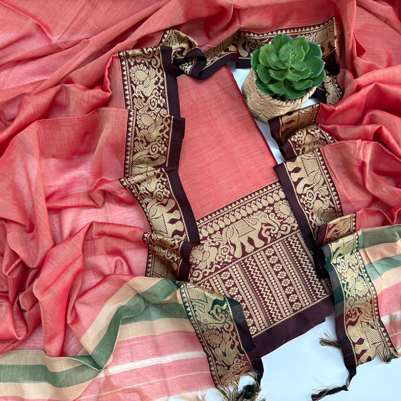 PEACH - NARAYANPET COTTON SUIT SET