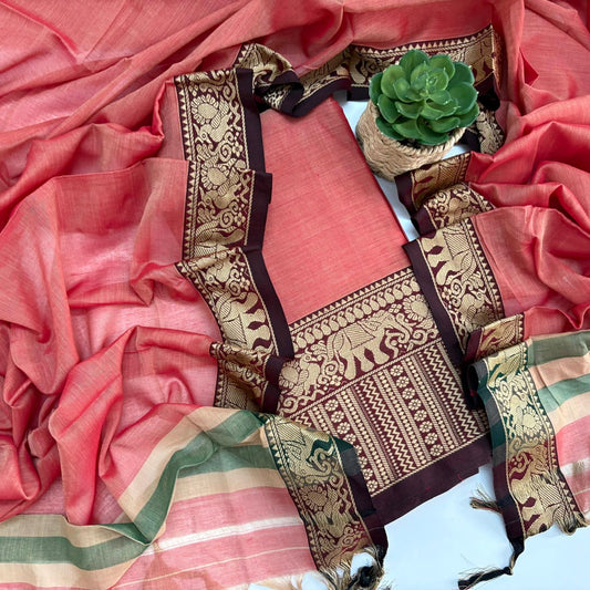 PEACH - NARAYANPET COTTON SUIT SET