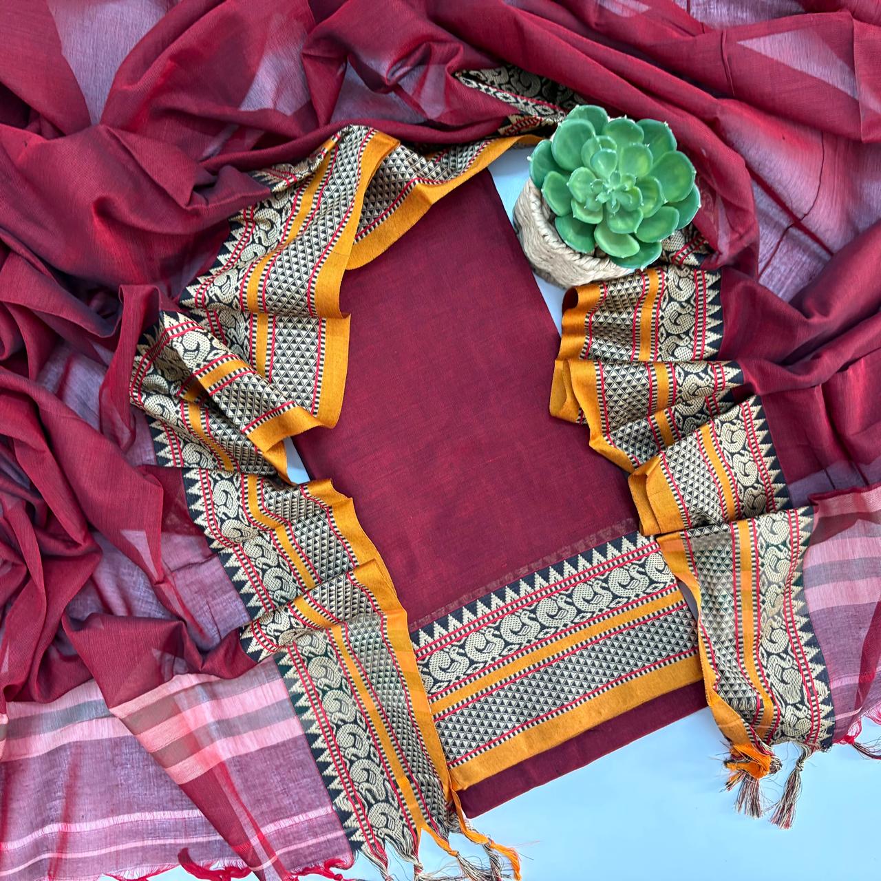 MAROON - NARAYANPET COTTON SUIT SET